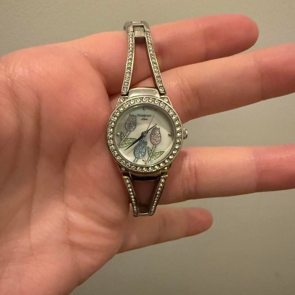 Armitron NOW Women's Silver Tone Floral Tulip Watch Crystal